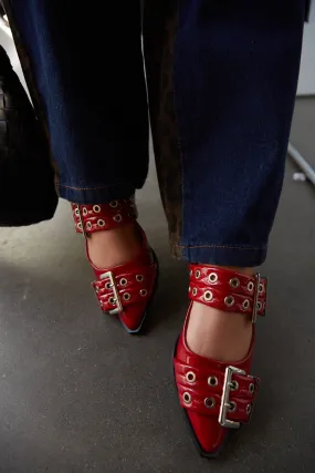 Alda Pointed Toe Flats - Red