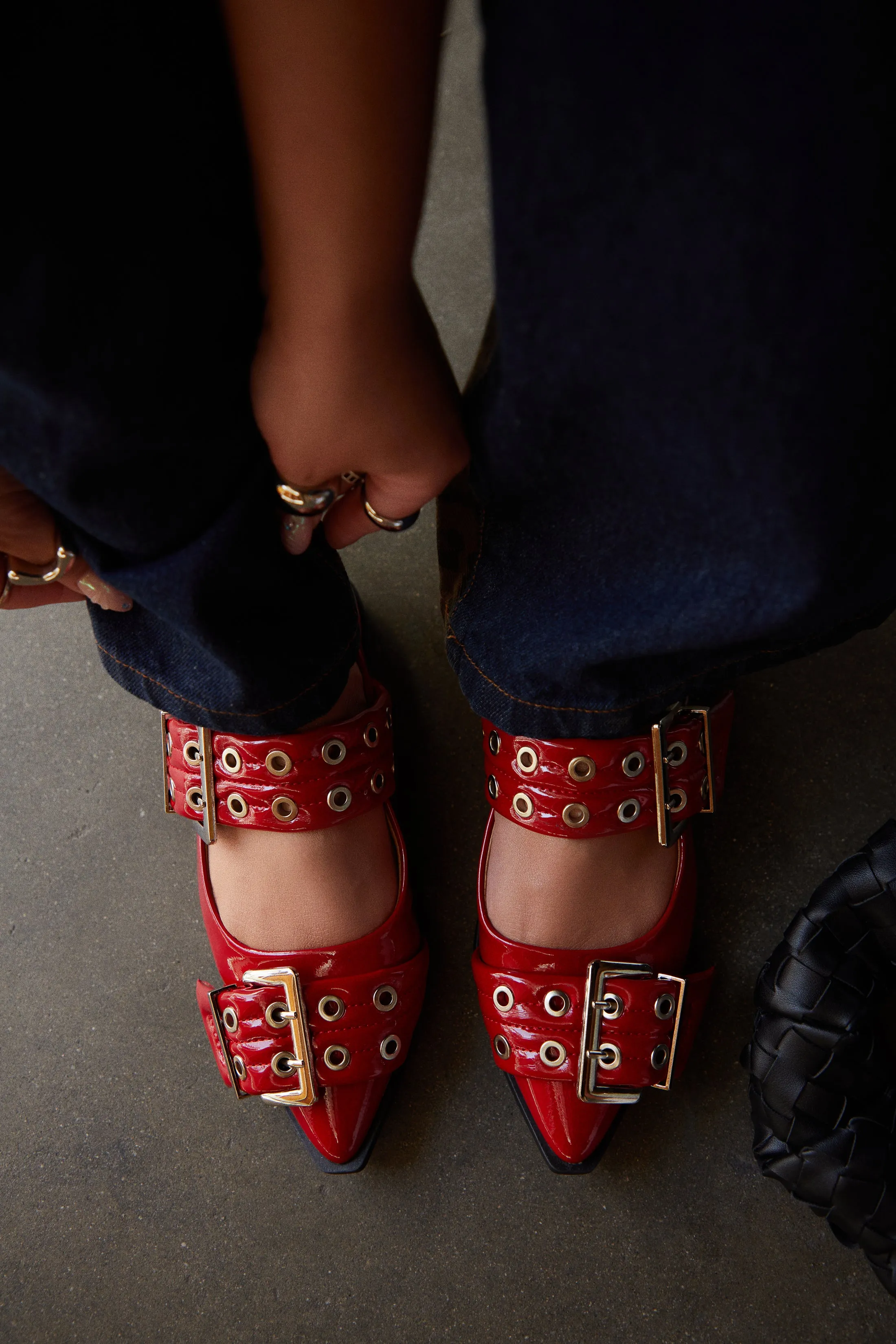 Alda Pointed Toe Flats - Red