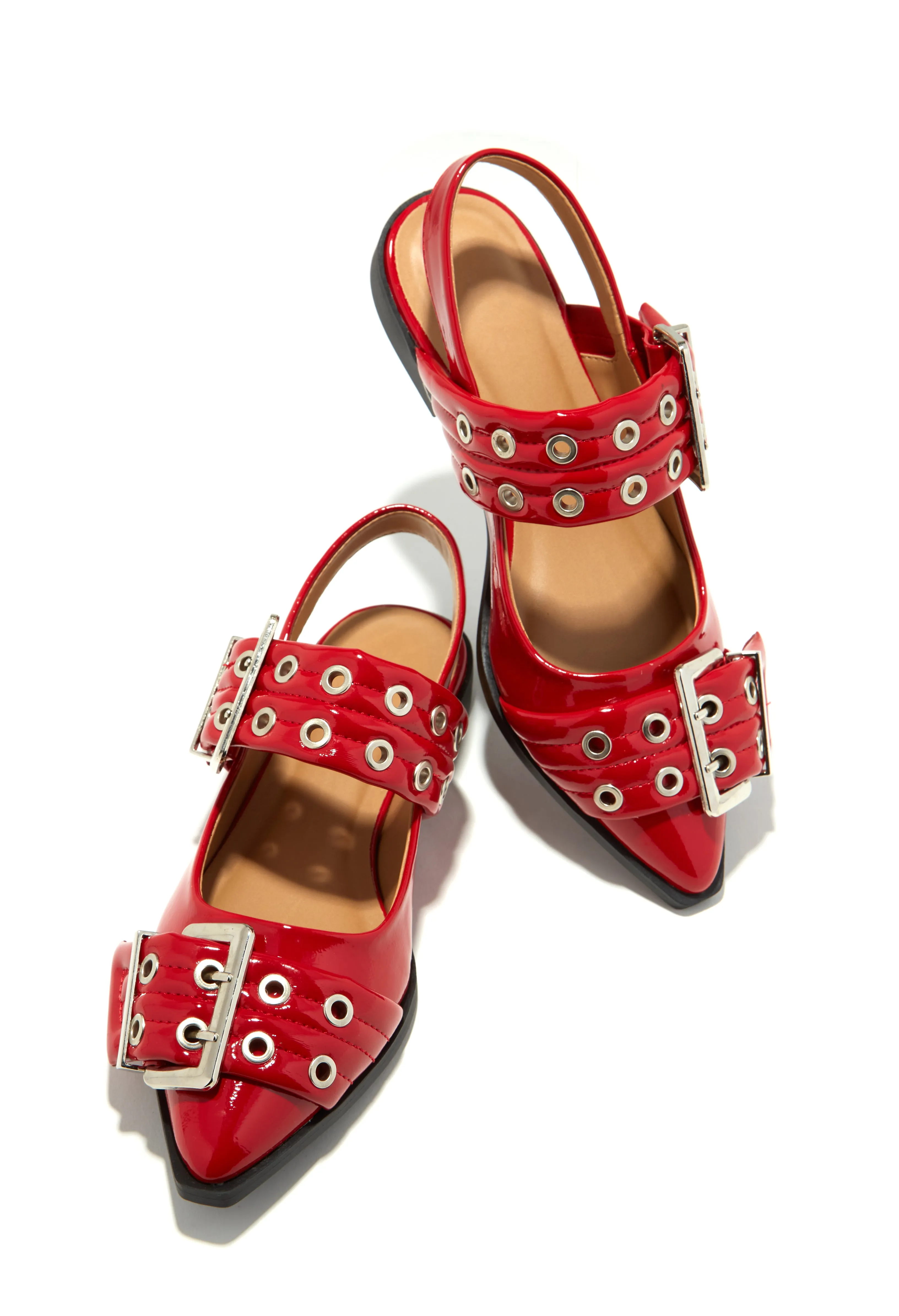 Alda Pointed Toe Flats - Red