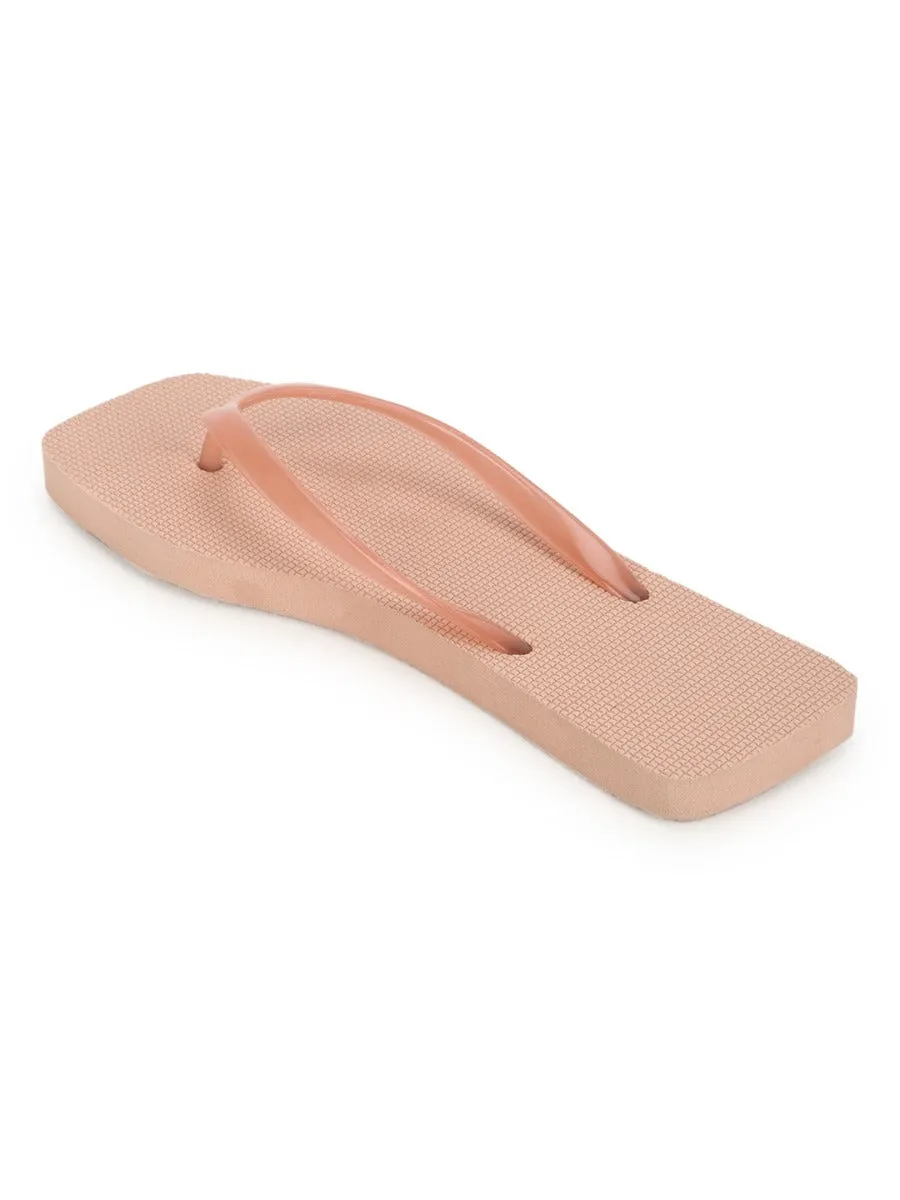 Beige EVA Flip Flops With Square Front