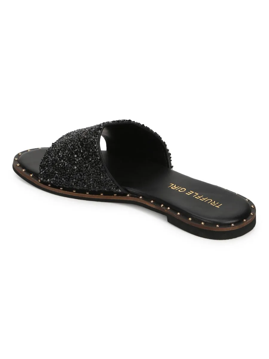 Black PU Shimmer Slip Ons