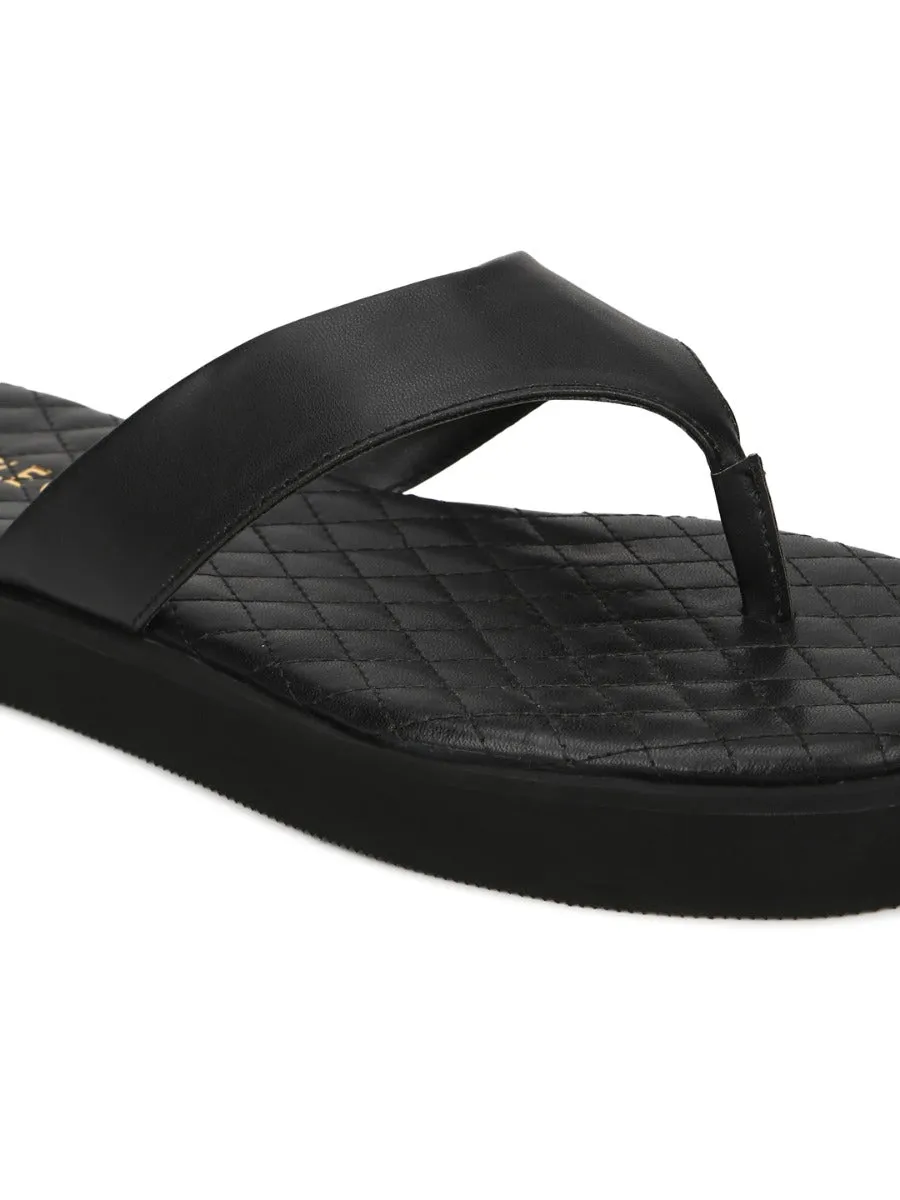 Black PU Wide Strap Flip Flops