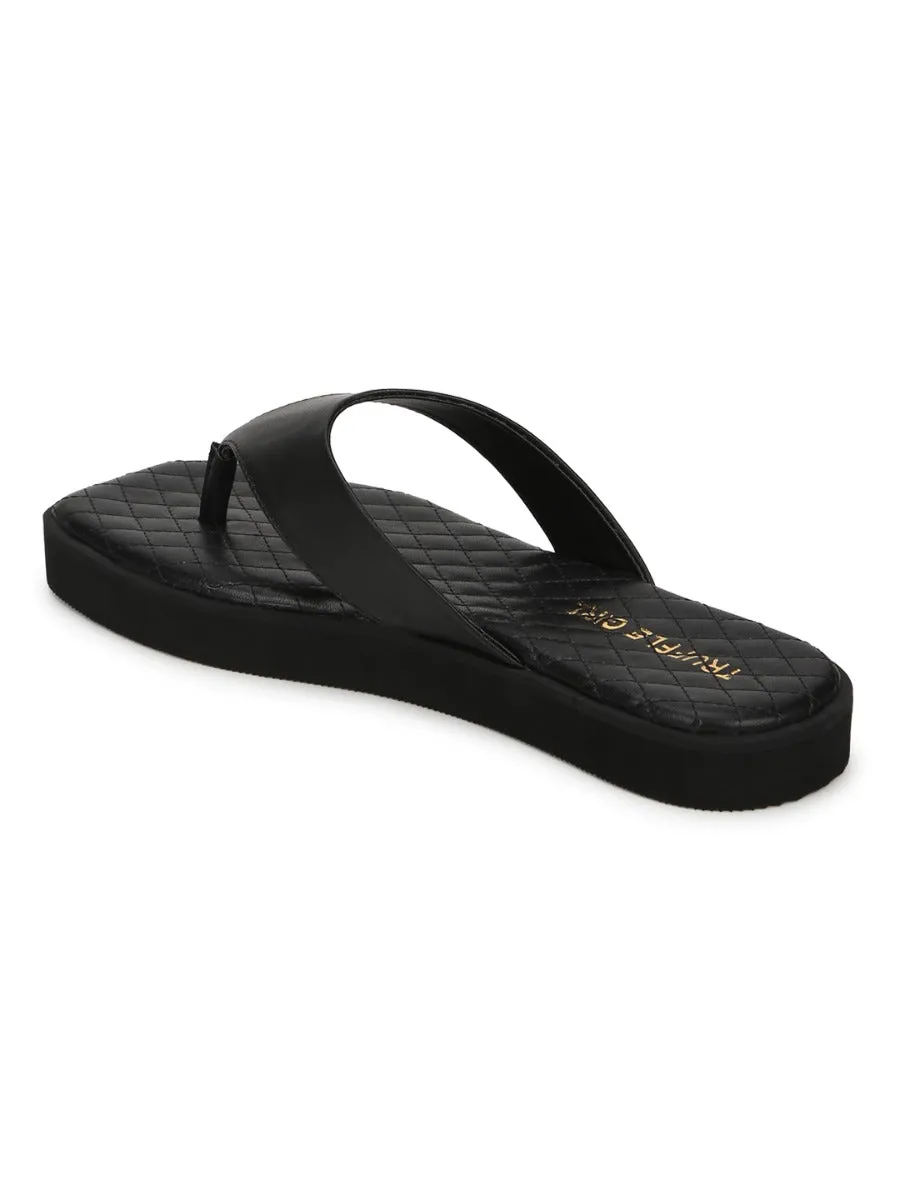 Black PU Wide Strap Flip Flops