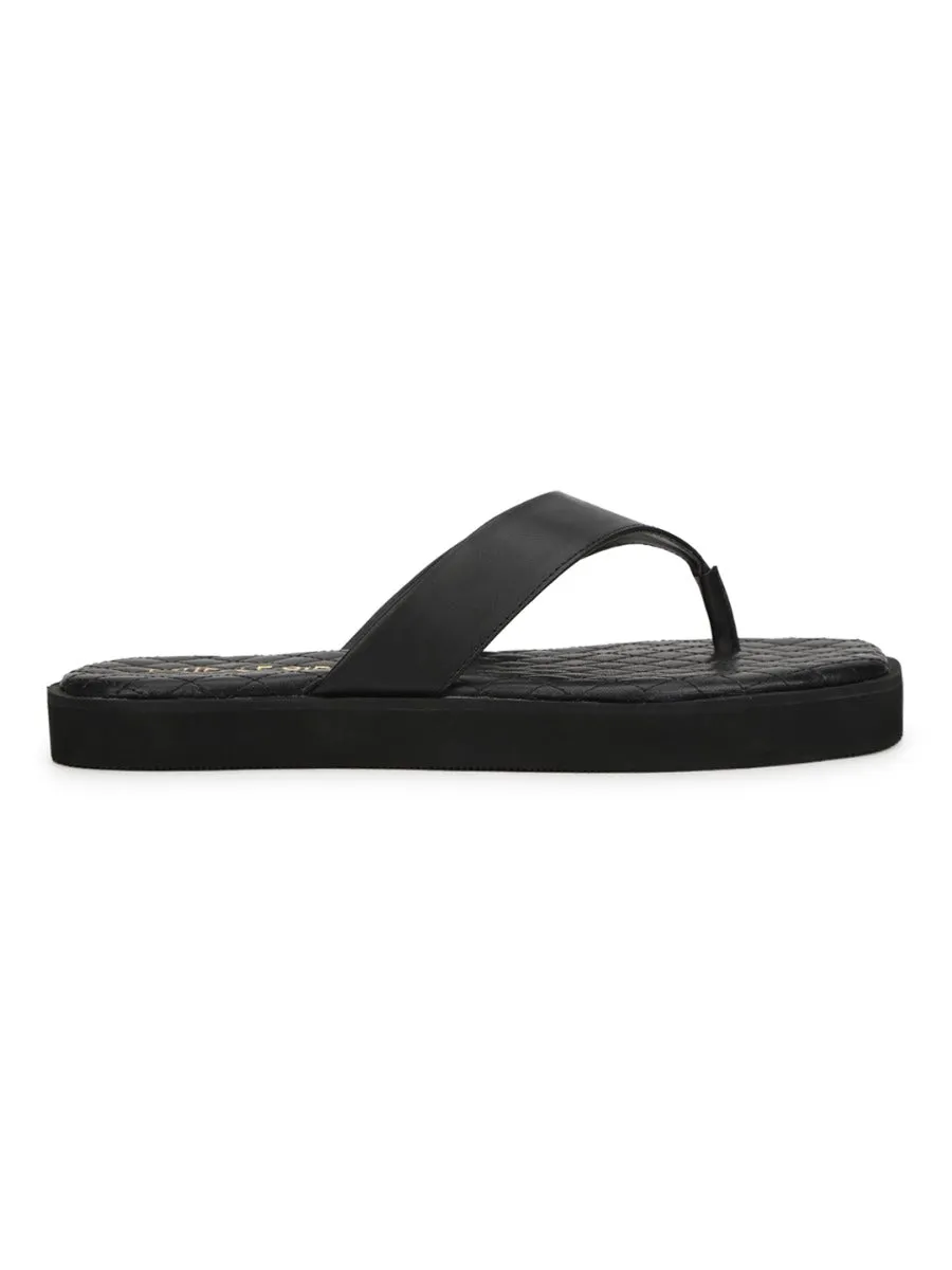 Black PU Wide Strap Flip Flops