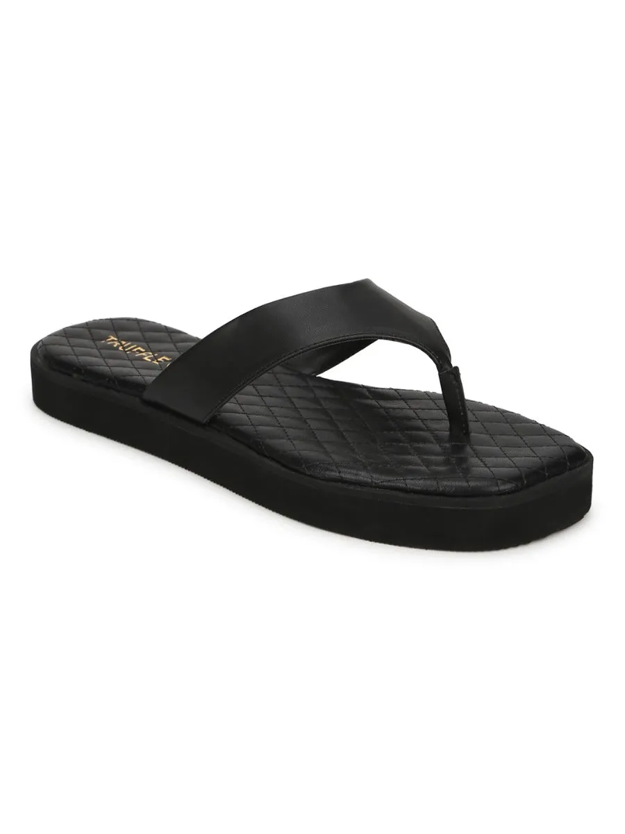 Black PU Wide Strap Flip Flops