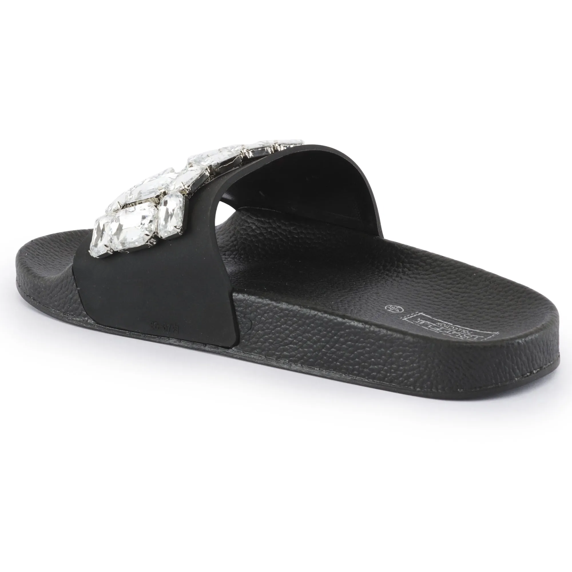 Black Silver Embellished Flat Sliders