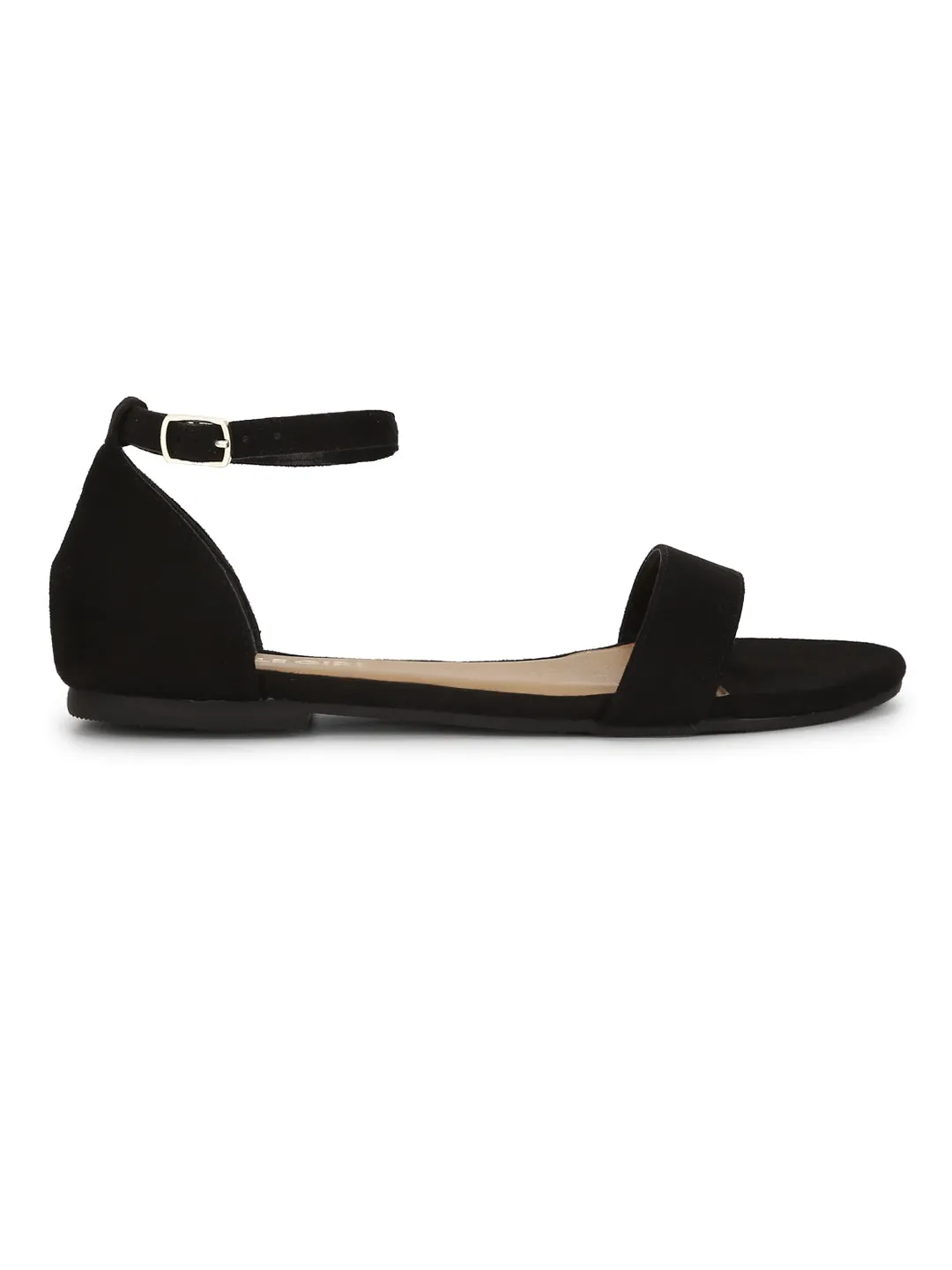 Black Suede Buckled Flat Sandals