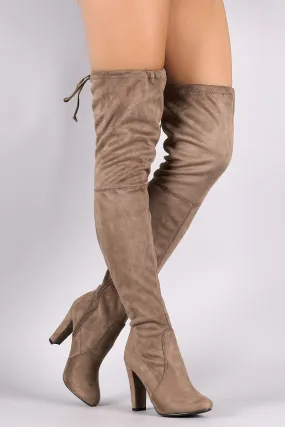 Breckelle Suede Almond Toe Over-The-Knee Chunky Heel Boots