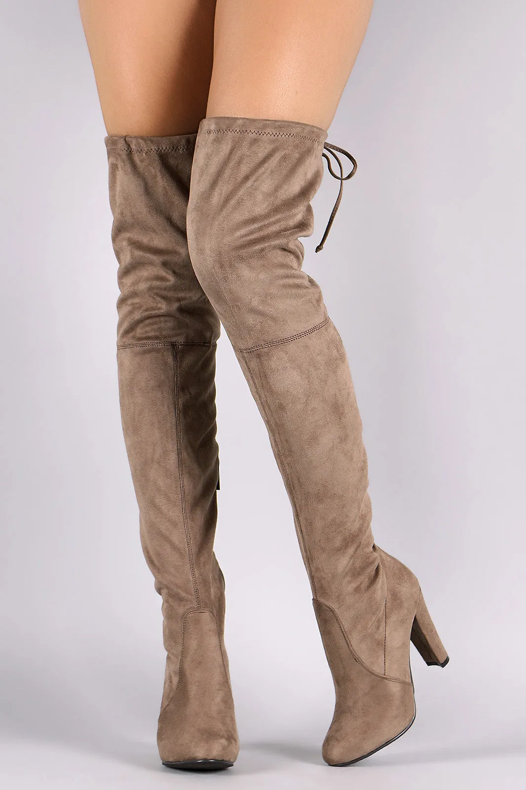 Breckelle Suede Almond Toe Over-The-Knee Chunky Heel Boots