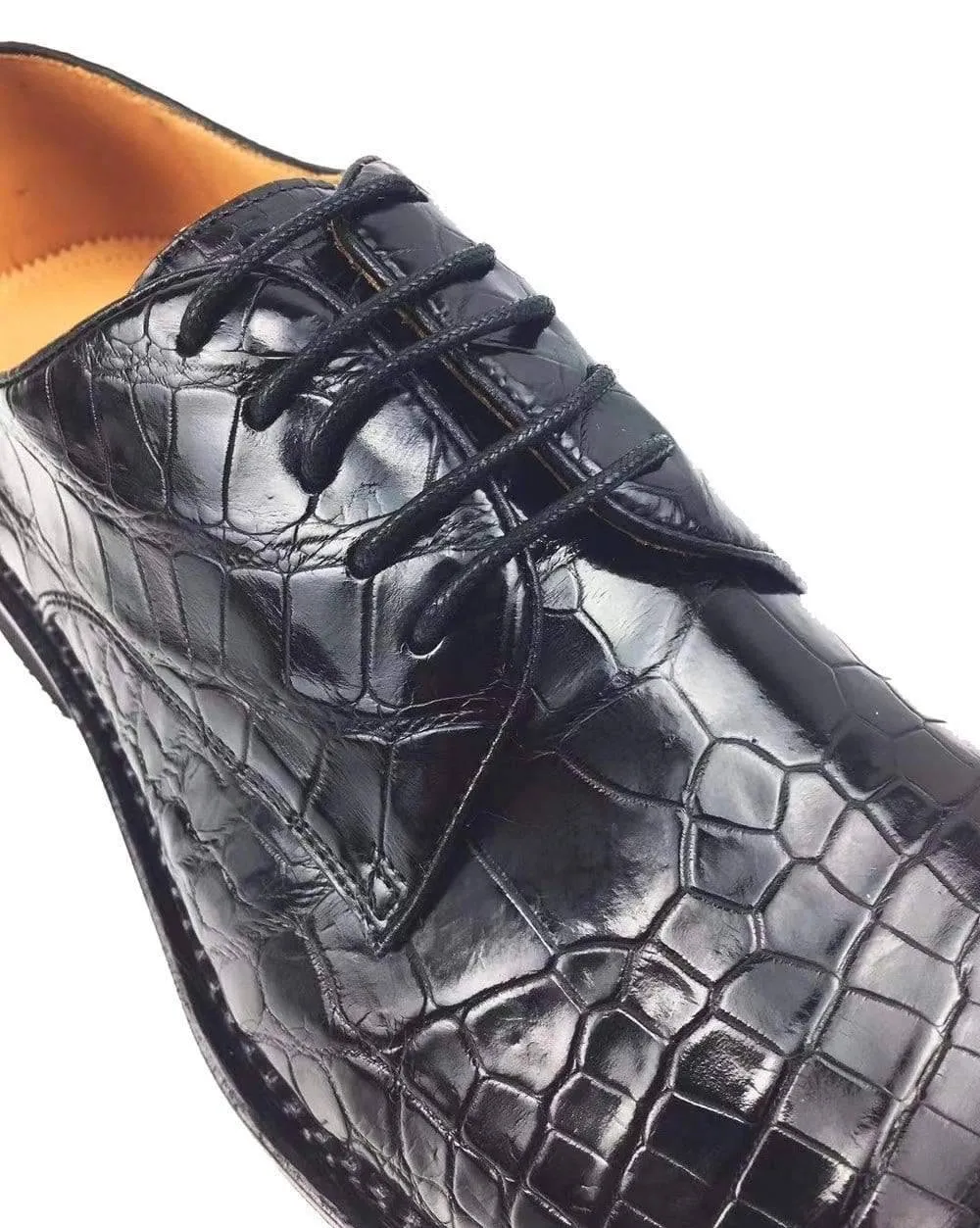 Crocodile Shoes Mens Classic Formal Footwear Man Fashion Style Genuine Crocodile Leather Derby Lace Up Dress Shoes Black