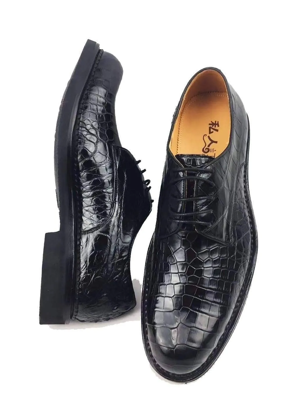 Crocodile Shoes Mens Classic Formal Footwear Man Fashion Style Genuine Crocodile Leather Derby Lace Up Dress Shoes Black