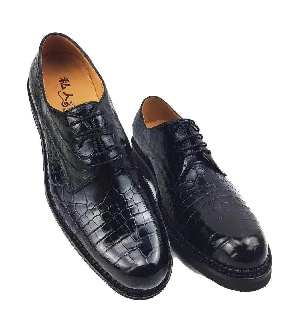 Crocodile Shoes Mens Classic Formal Footwear Man Fashion Style Genuine Crocodile Leather Derby Lace Up Dress Shoes Black