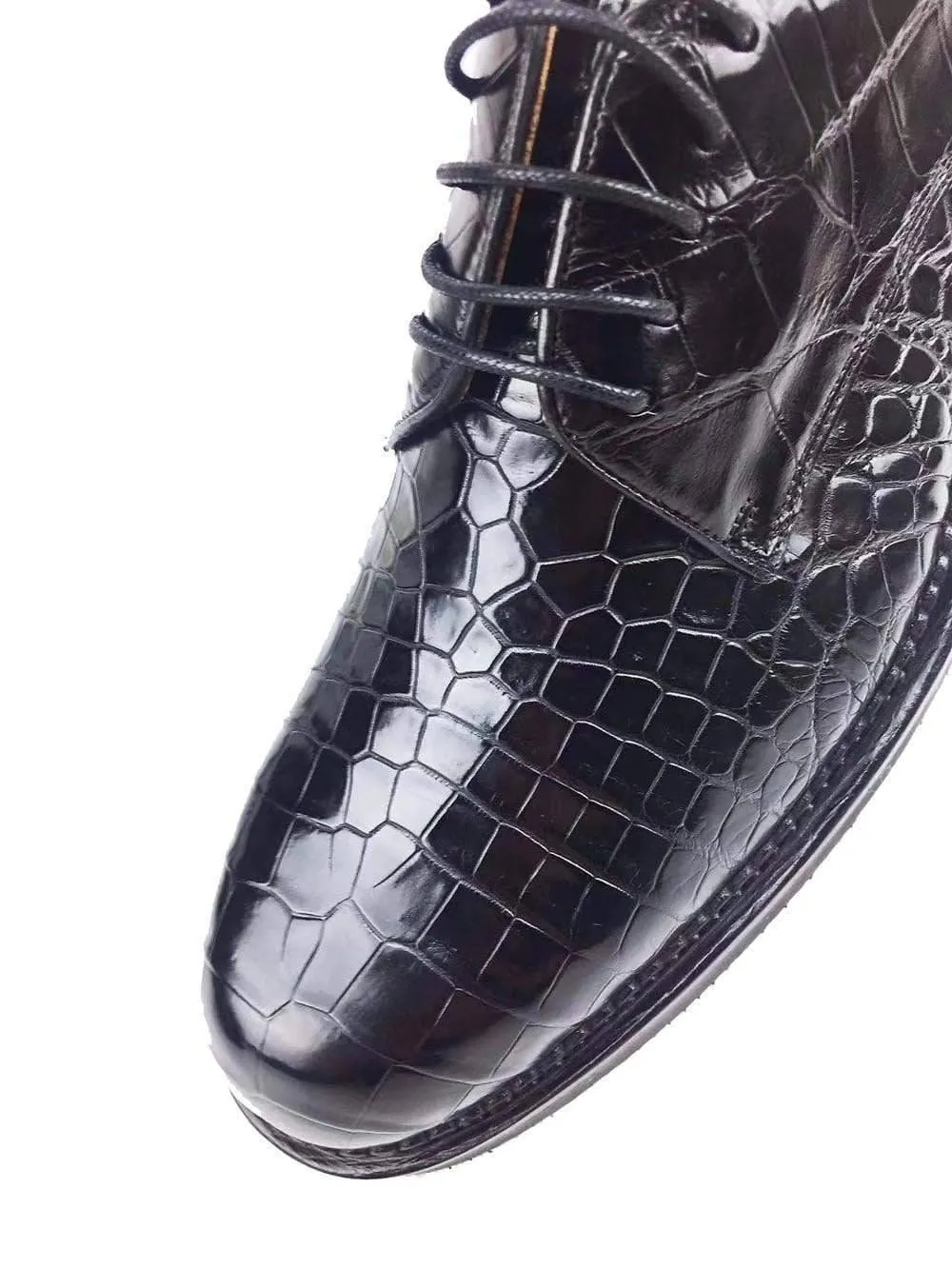 Crocodile Shoes Mens Classic Formal Footwear Man Fashion Style Genuine Crocodile Leather Derby Lace Up Dress Shoes Black