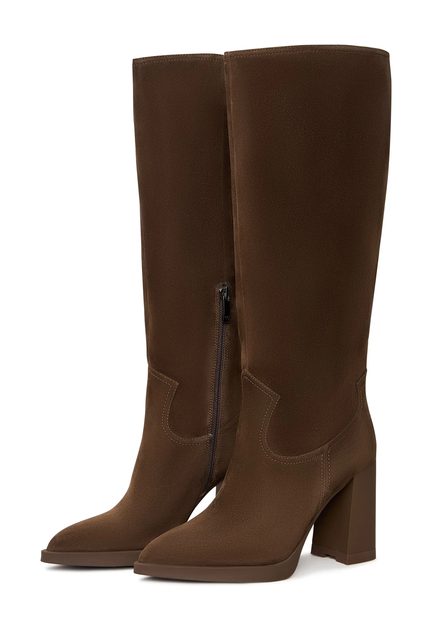 Elegant Knee-High Boots with Block Heel Bambi - Brown