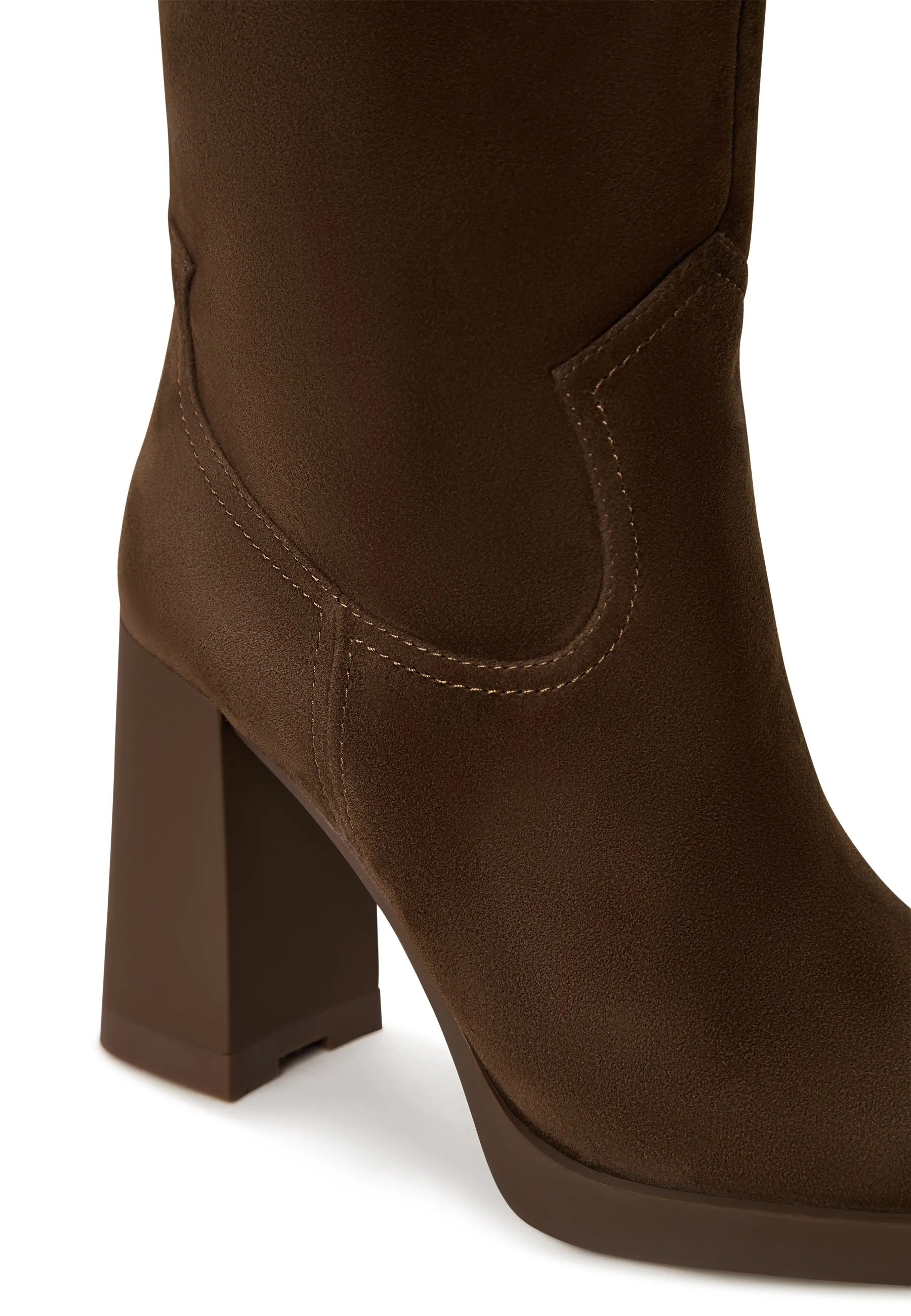 Elegant Knee-High Boots with Block Heel Bambi - Brown