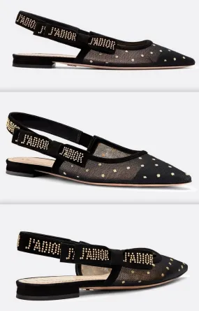 J'Adior Ballet Pump in Gold Tone dotted Swiss