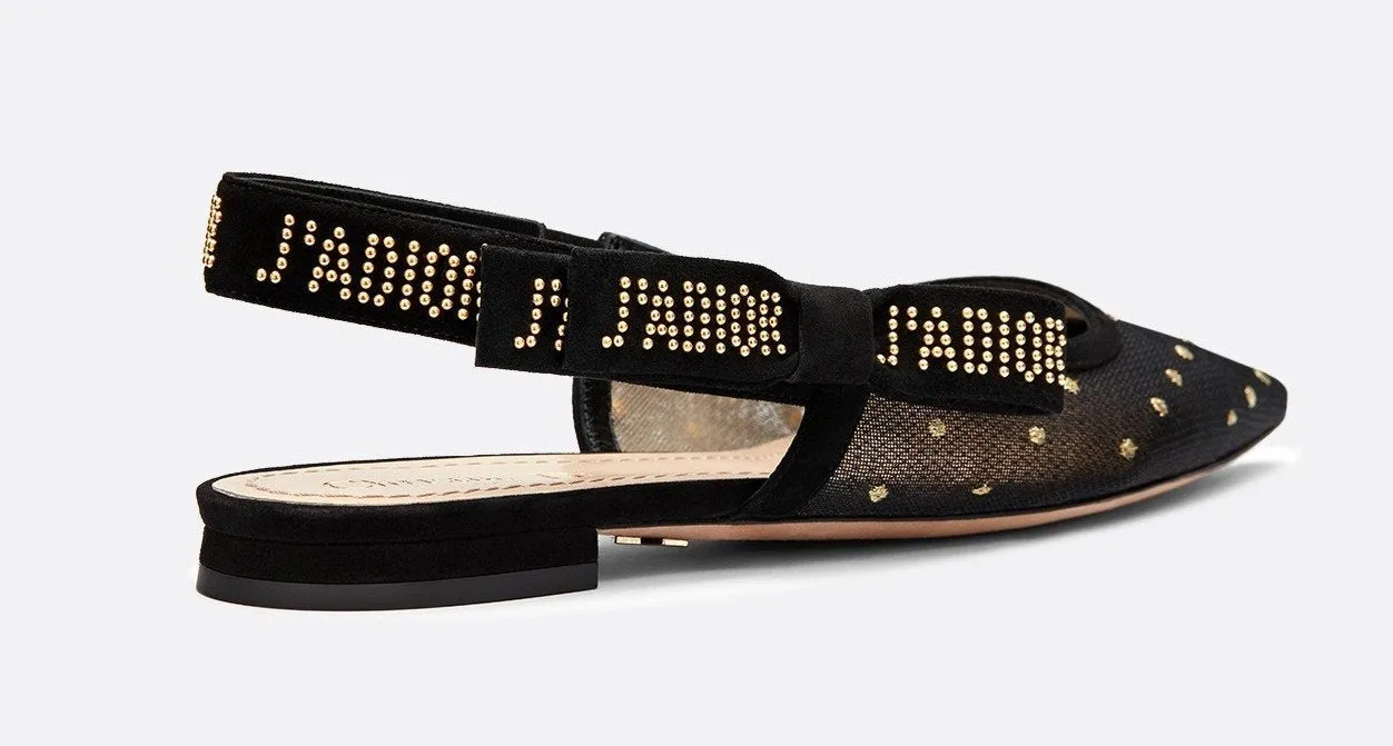 J'Adior Ballet Pump in Gold Tone dotted Swiss