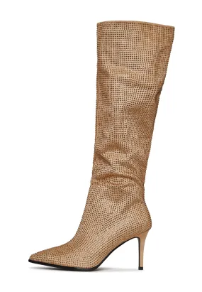 Jewel Stiletto Knee High Boots Mili - Gold