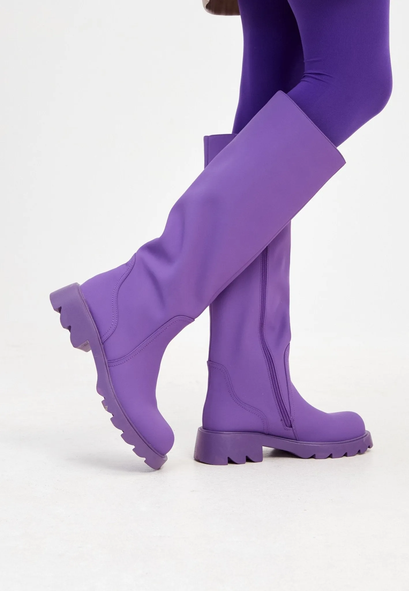 Knee-High Chunky Sole Boots - Purple