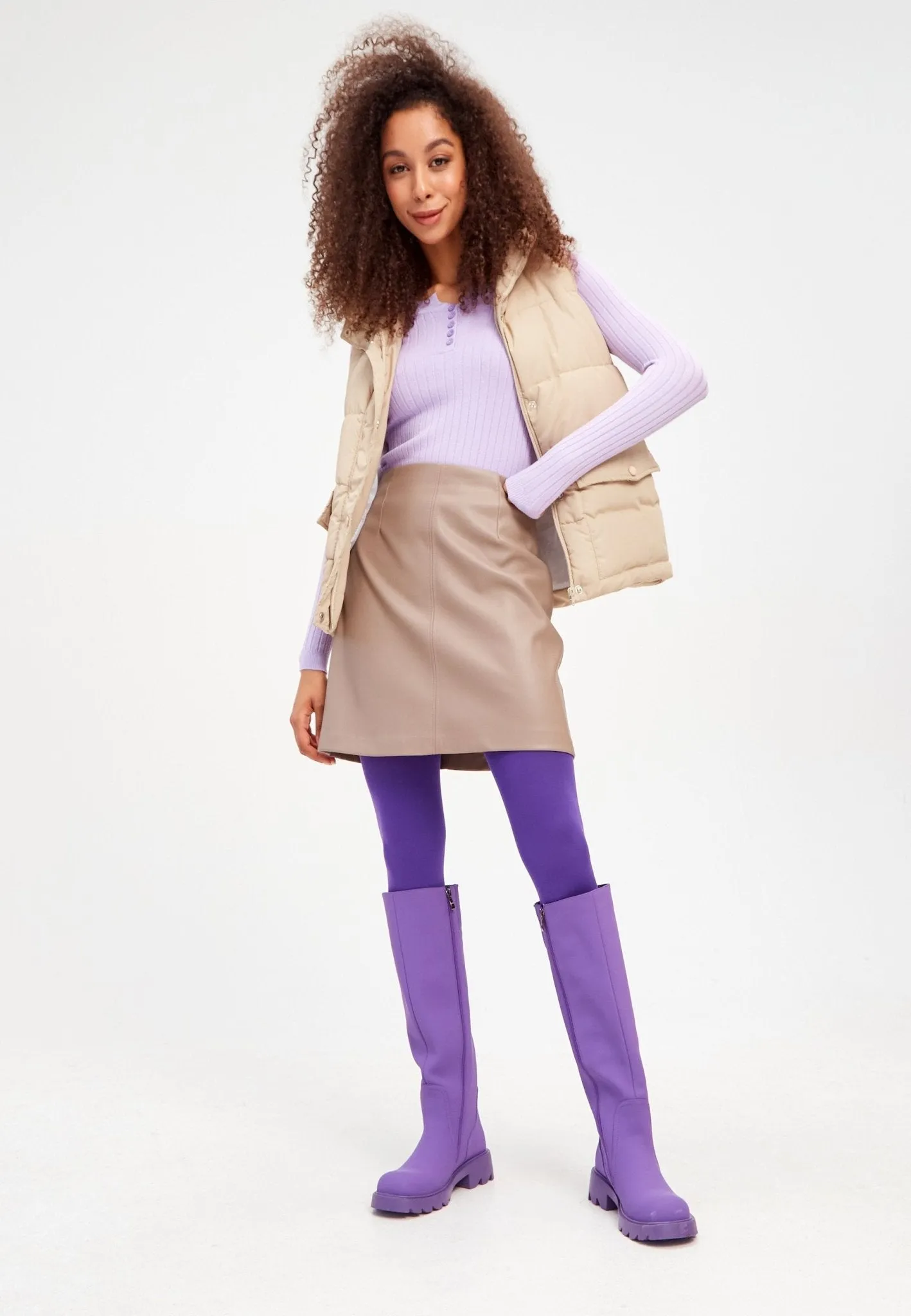 Knee-High Chunky Sole Boots - Purple