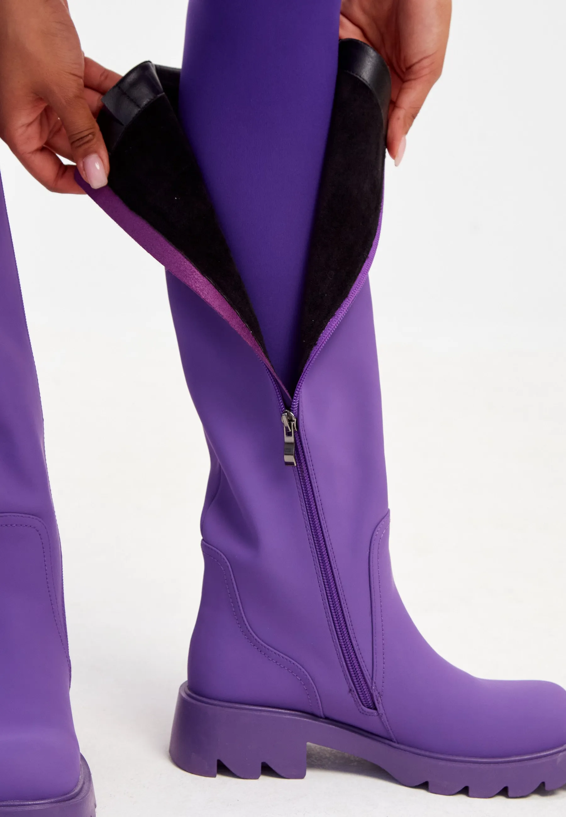 Knee-High Chunky Sole Boots - Purple