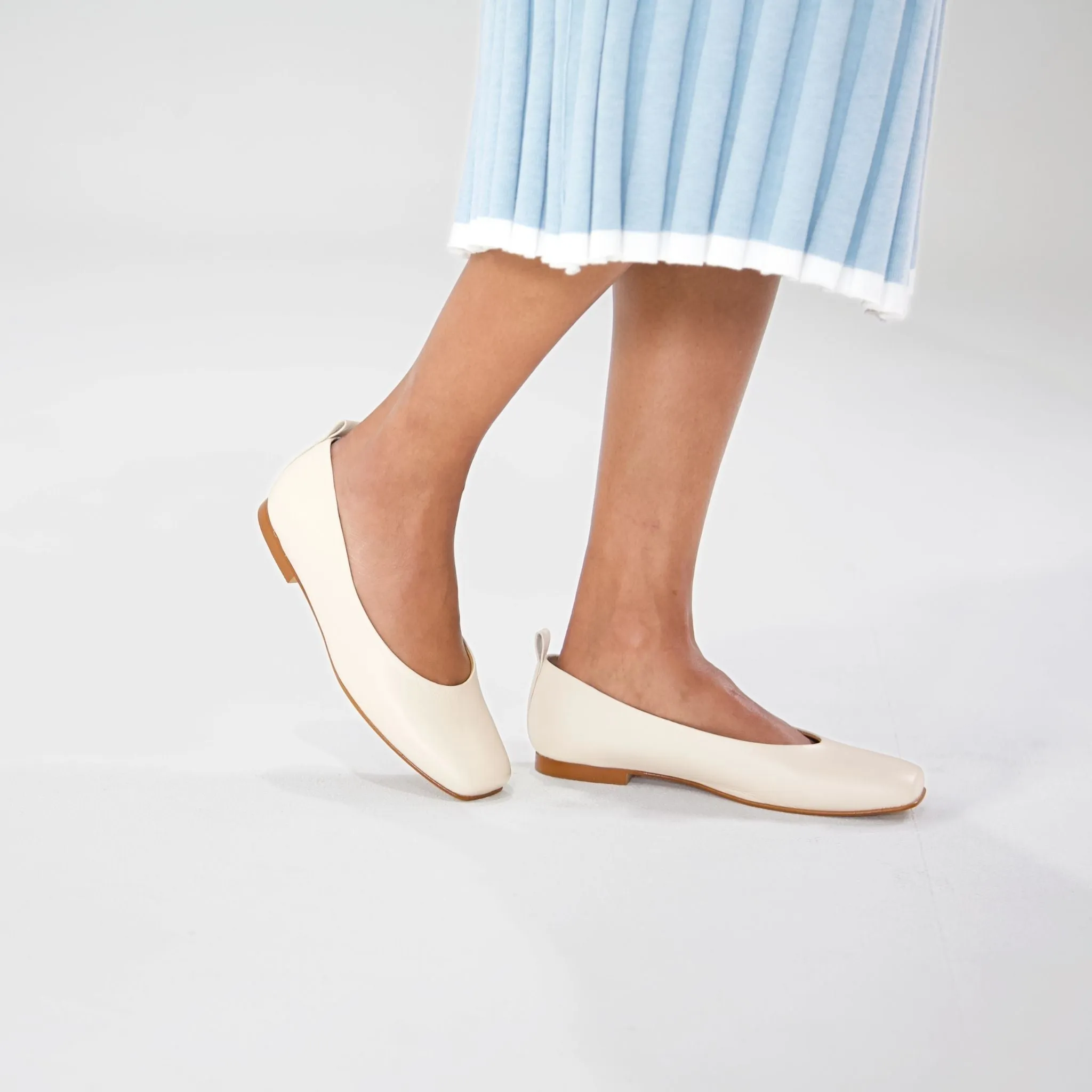 Mirri Ivory Leather Ballet Flats