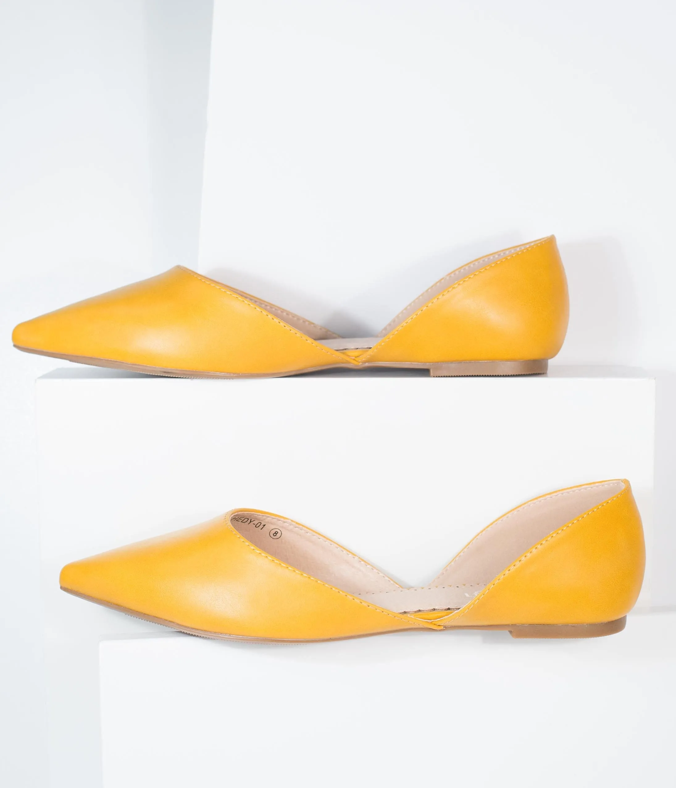 Mustard Leatherette Pointed Toe Flats