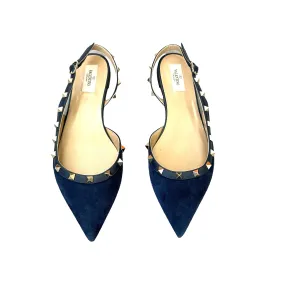 Navy Suede Rockstuds Slingback Shoes - 10.5