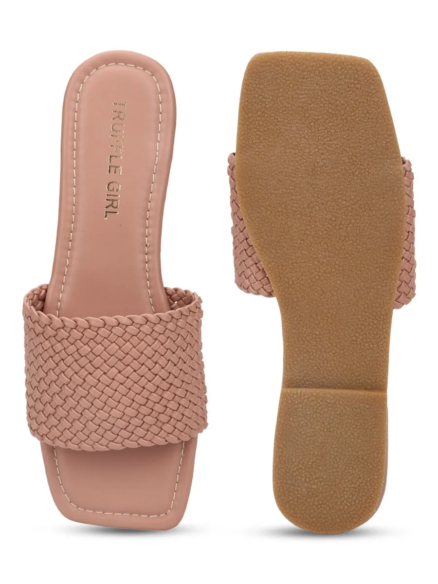 Nude PU Mesh Strap Slip Ons