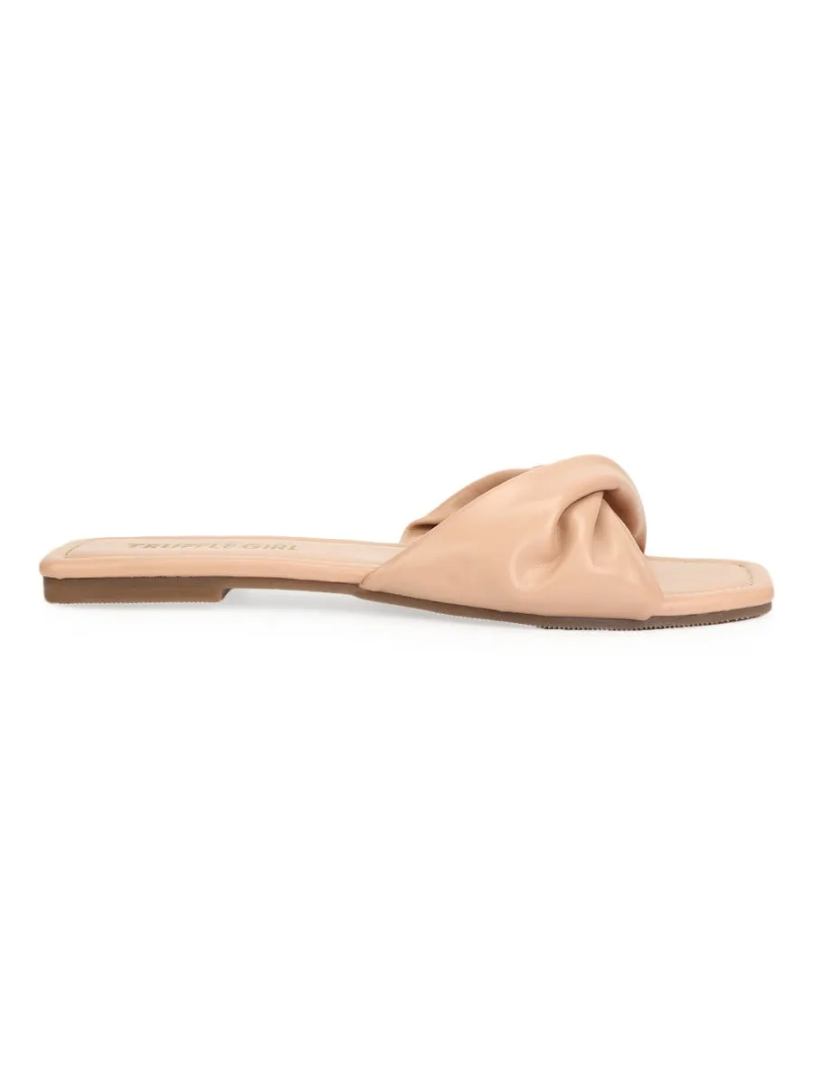 Nude PU Twisted Strap Slip Ons