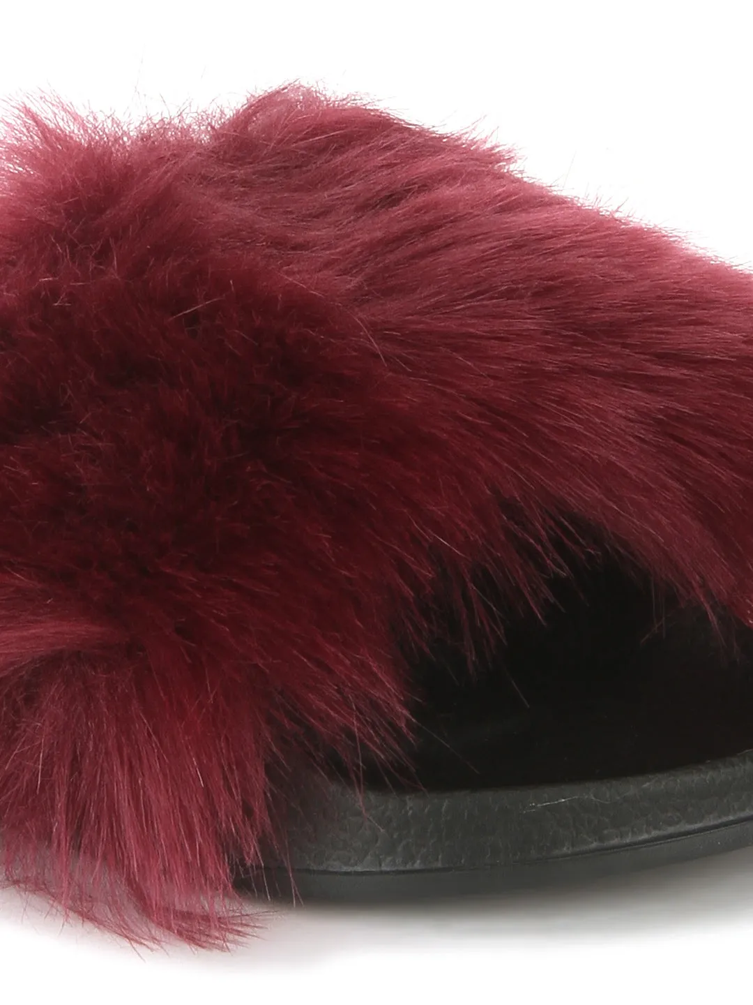 Plum Black Fur Sliders