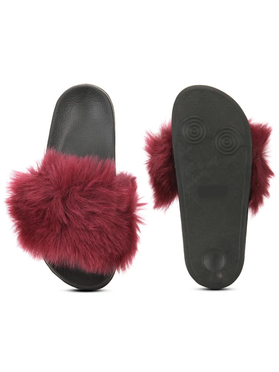 Plum Black Fur Sliders