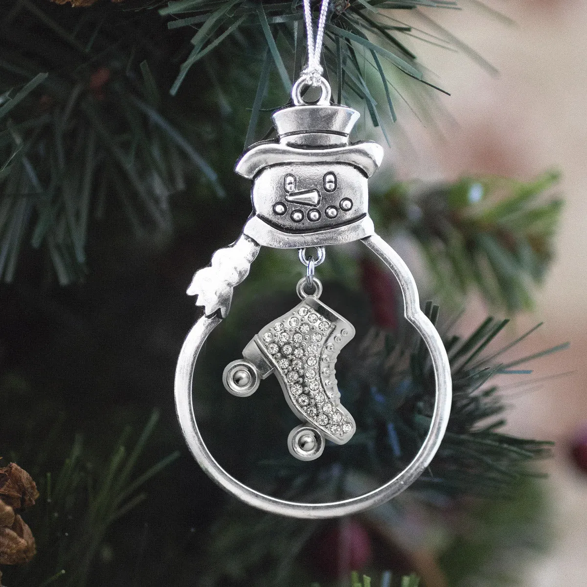 Silver Roller Skate Charm Snowman Ornament