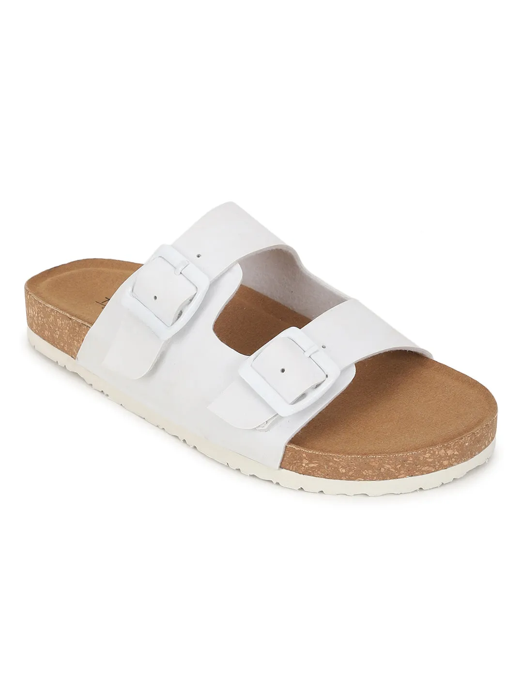 White PU Cork-Latex Footbed Flats (TC-070203-WHT)