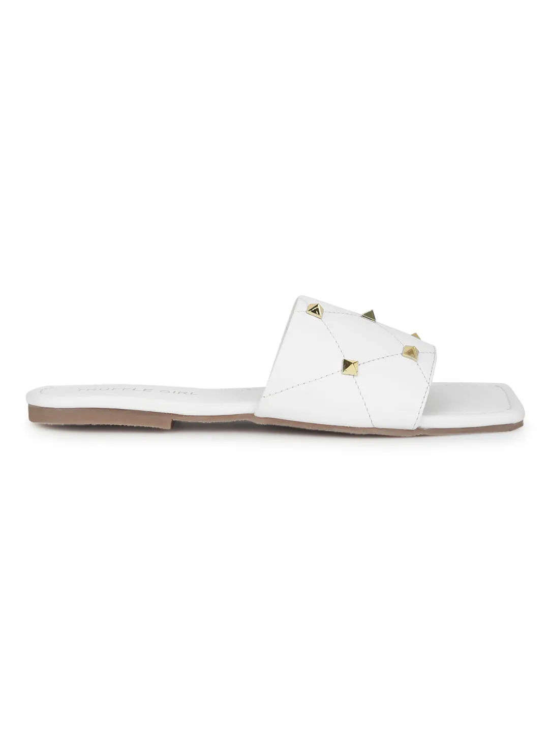 White PU Studded Slides (TC-RLST8-WHT)