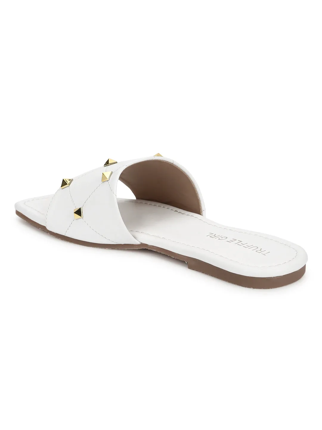 White PU Studded Slides (TC-RLST8-WHT)