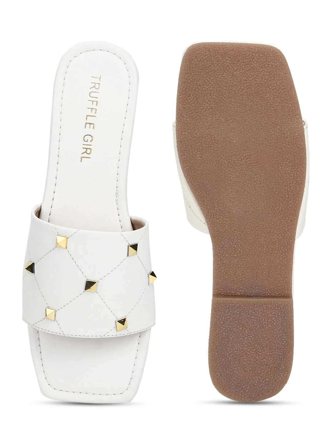 White PU Studded Slides (TC-RLST8-WHT)