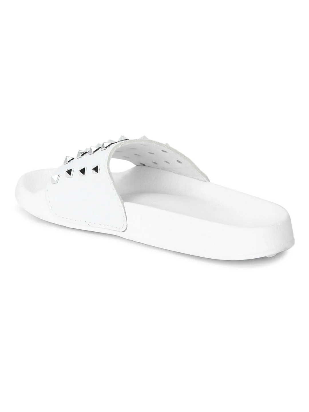 White PU Studded Slip-On Flats