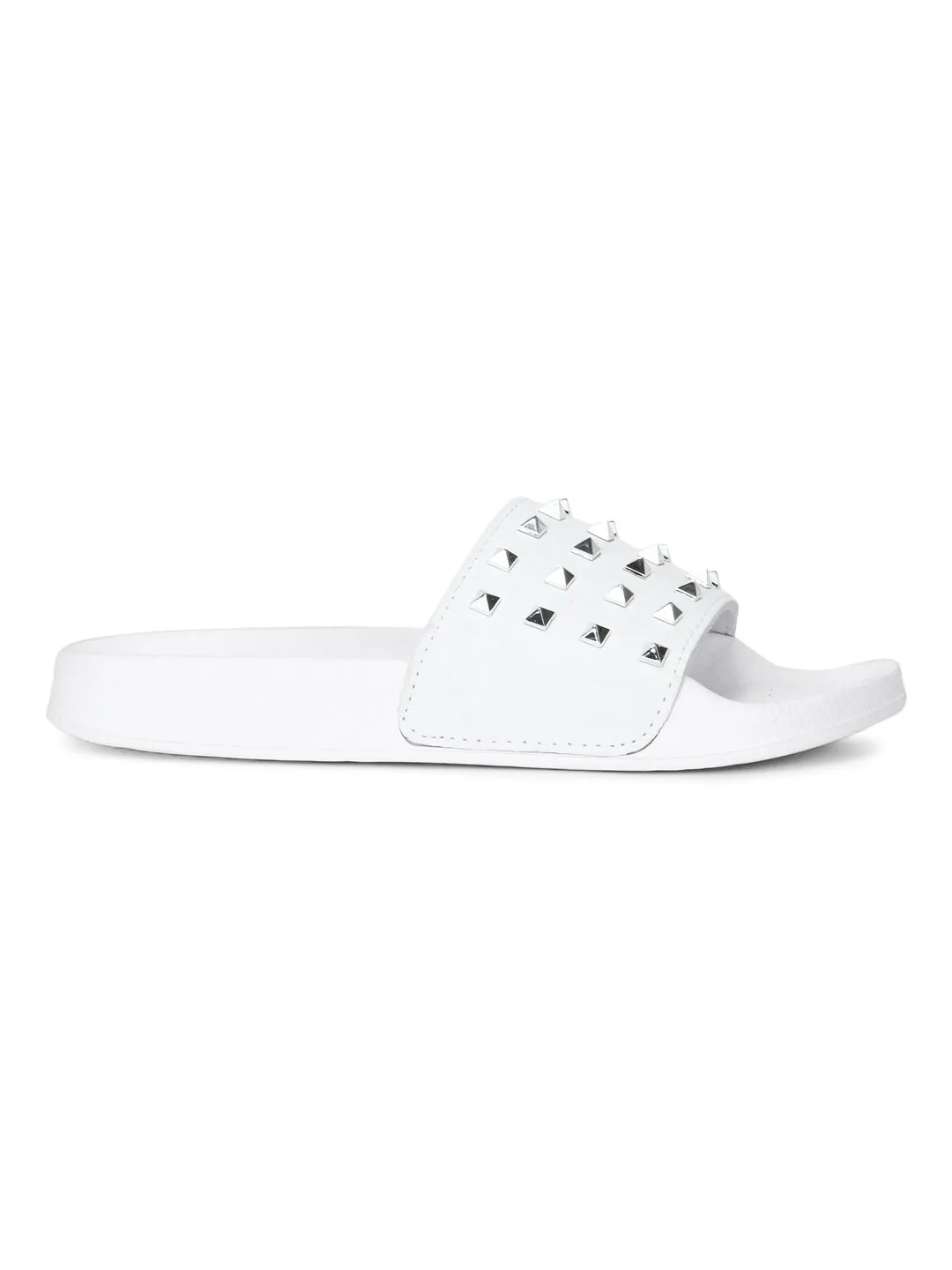 White PU Studded Slip-On Flats