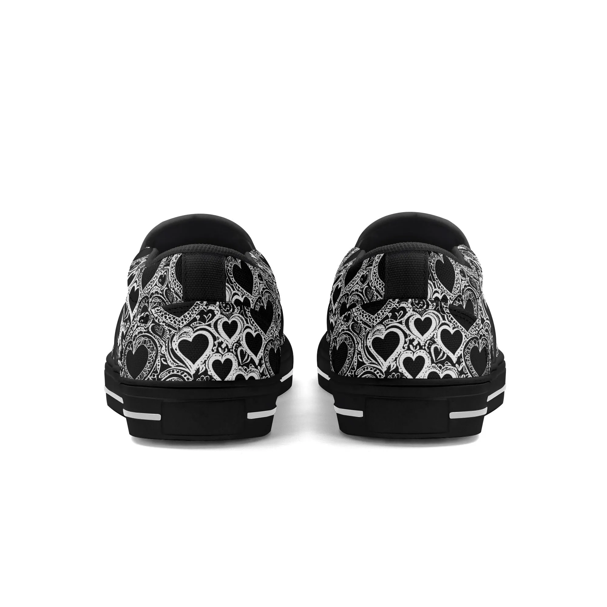 Womens Black and White Groovy Hearts Rubber Slip On Shoes