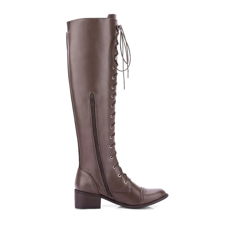 Women's Crossed Lace Up Puppy Heel Knee High Boots