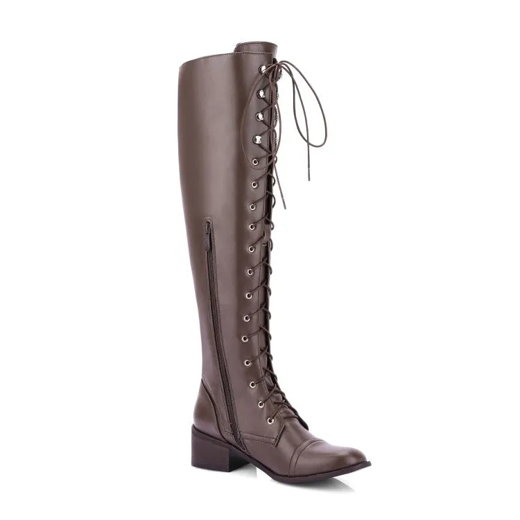 Women's Crossed Lace Up Puppy Heel Knee High Boots