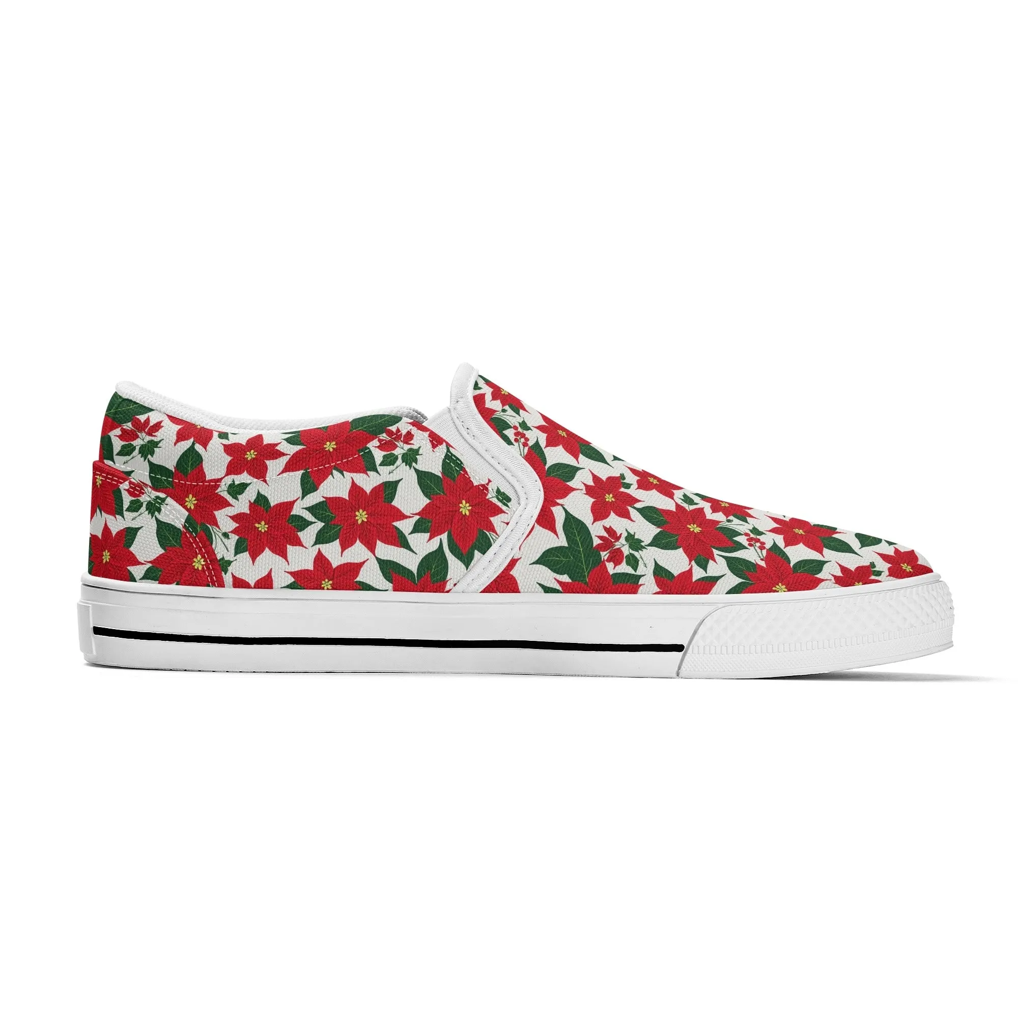 Womens Poinsettia Floral Rubber Slip On Shoes