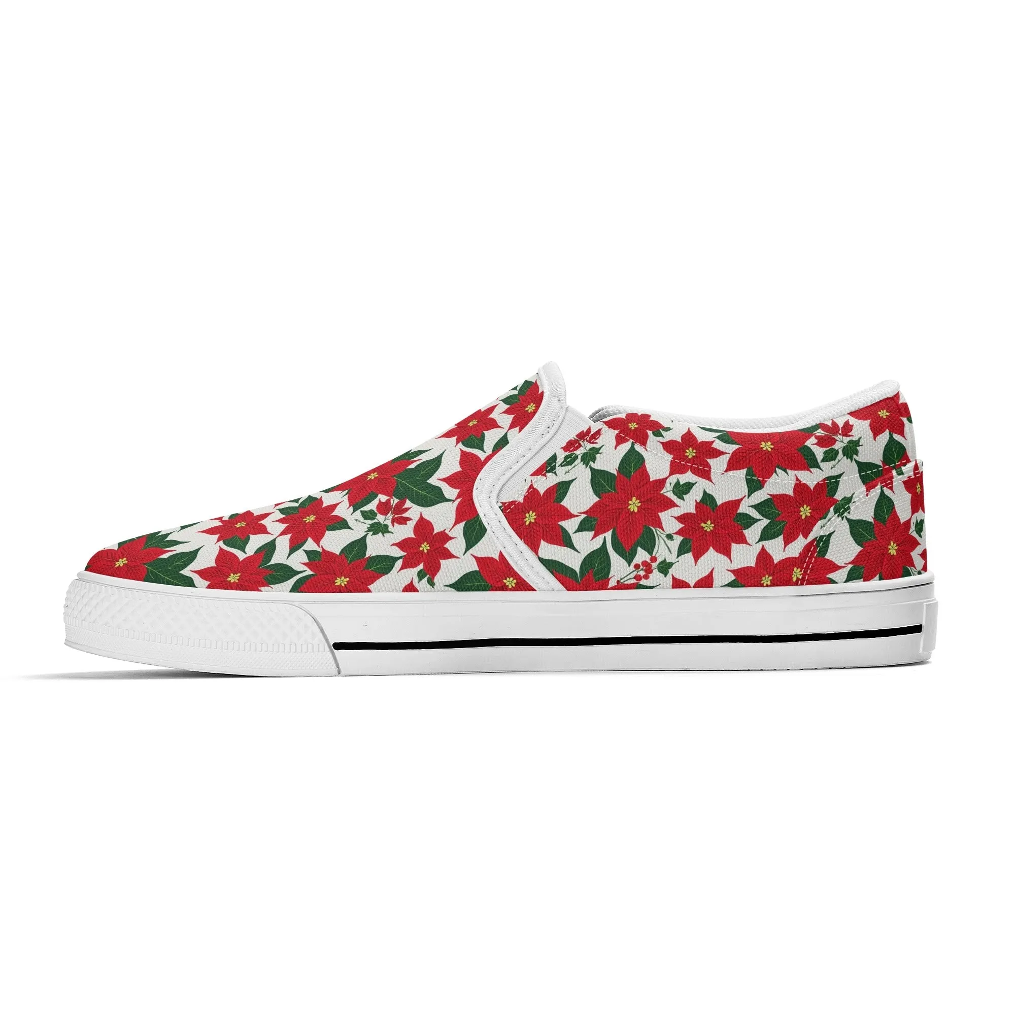 Womens Poinsettia Floral Rubber Slip On Shoes