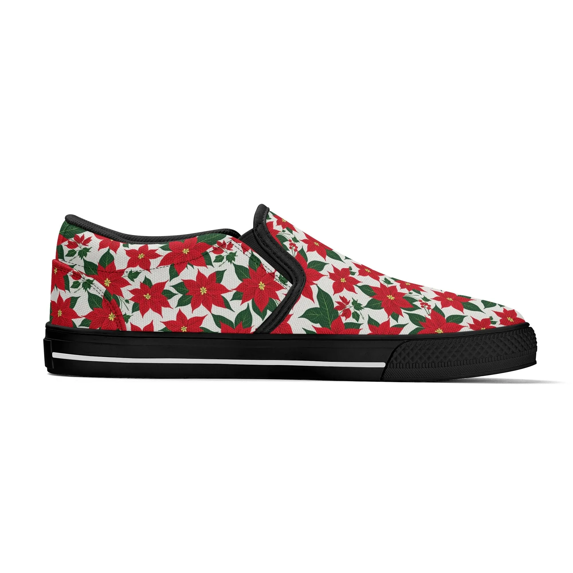 Womens Poinsettia Floral Rubber Slip On Shoes