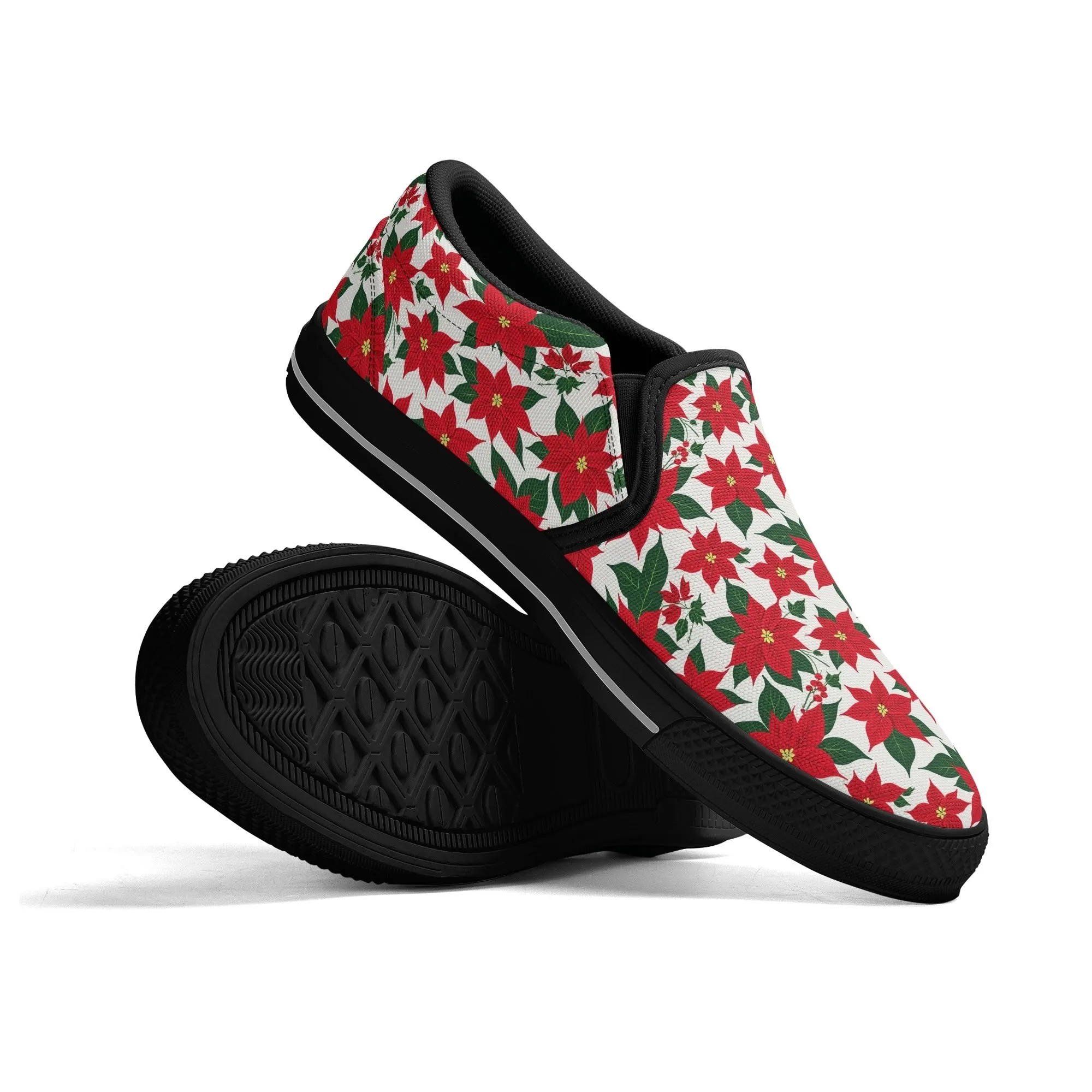 Womens Poinsettia Floral Rubber Slip On Shoes