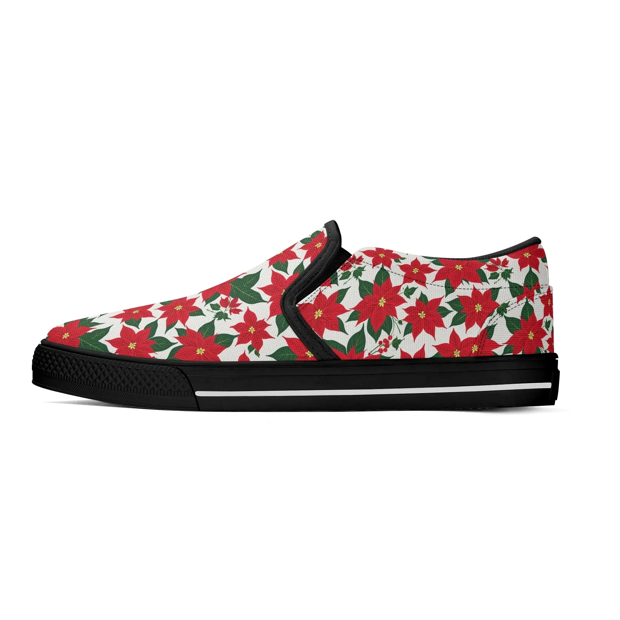 Womens Poinsettia Floral Rubber Slip On Shoes