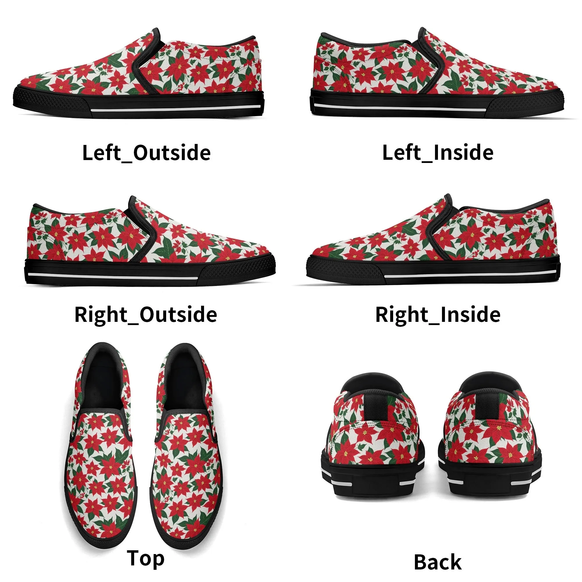 Womens Poinsettia Floral Rubber Slip On Shoes