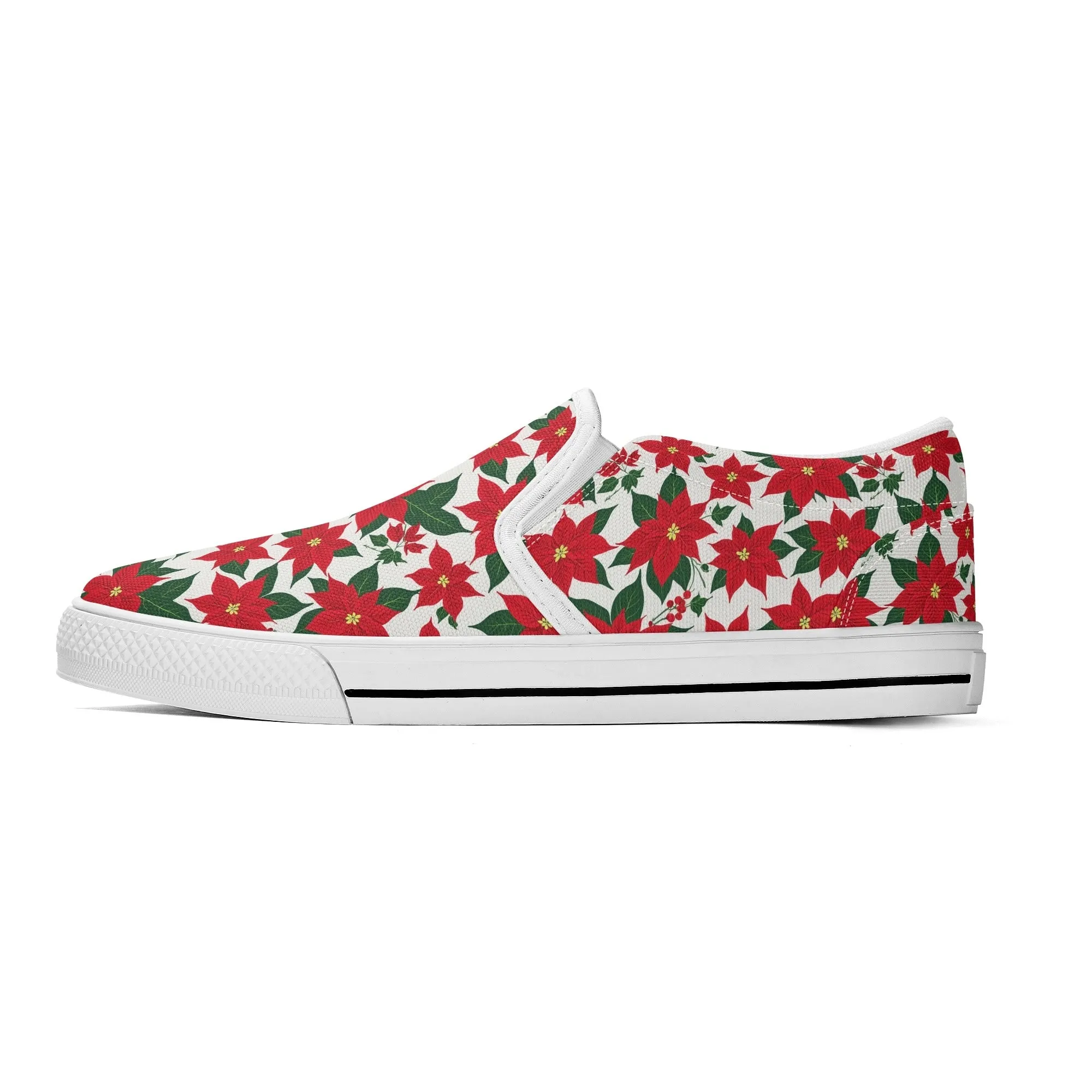 Womens Poinsettia Floral Rubber Slip On Shoes