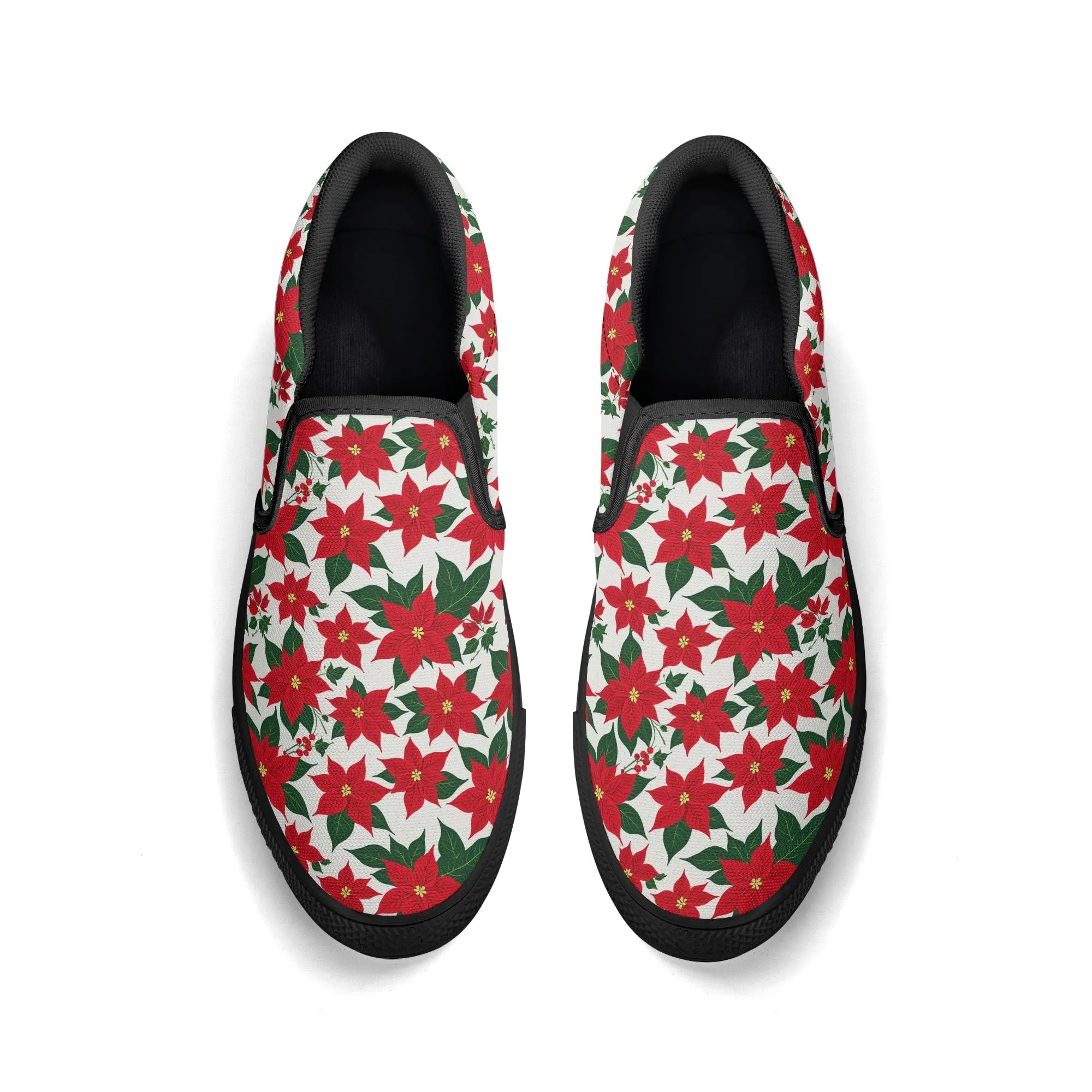 Womens Poinsettia Floral Rubber Slip On Shoes